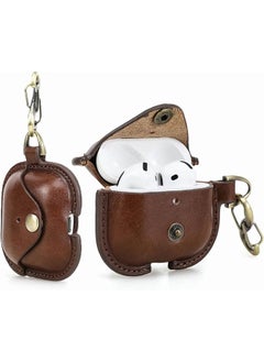 Full Grain Leather Airpods 4 Case Cover Wireless Bluetooth Earphone Protective Holder Compatible With Airpods 4Th Generation 2024 With Keychain Hook And Metal Snap