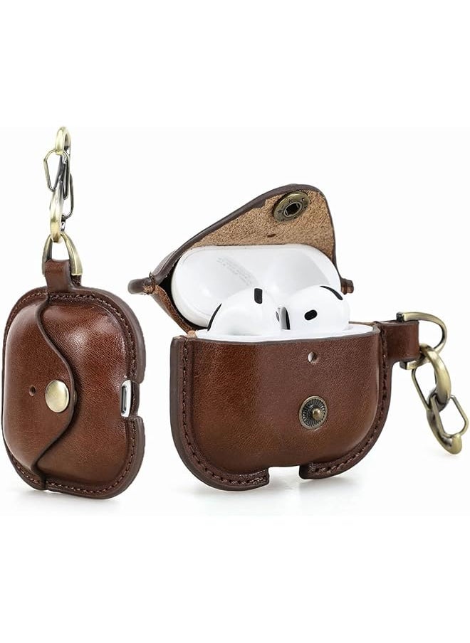 erorex - Full Grain Leather Airpods 4 Case Cover Wireless Bluetooth Earphone Protective Holder Compatible With Airpods 4Th Generation 2024 With Keychain Hook And Metal Snap - Image 1