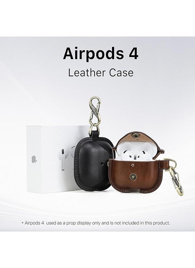 erorex - Full Grain Leather Airpods 4 Case Cover Wireless Bluetooth Earphone Protective Holder Compatible With Airpods 4Th Generation 2024 With Keychain Hook And Metal Snap - Image 1