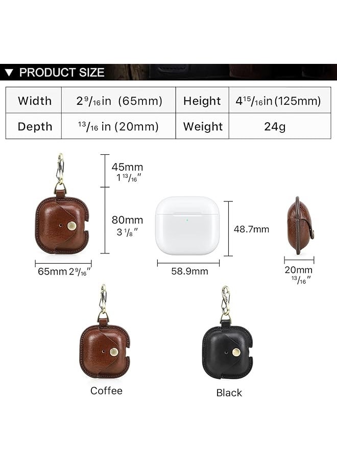 erorex - Full Grain Leather Airpods 4 Case Cover Wireless Bluetooth Earphone Protective Holder Compatible With Airpods 4Th Generation 2024 With Keychain Hook And Metal Snap - Image 1