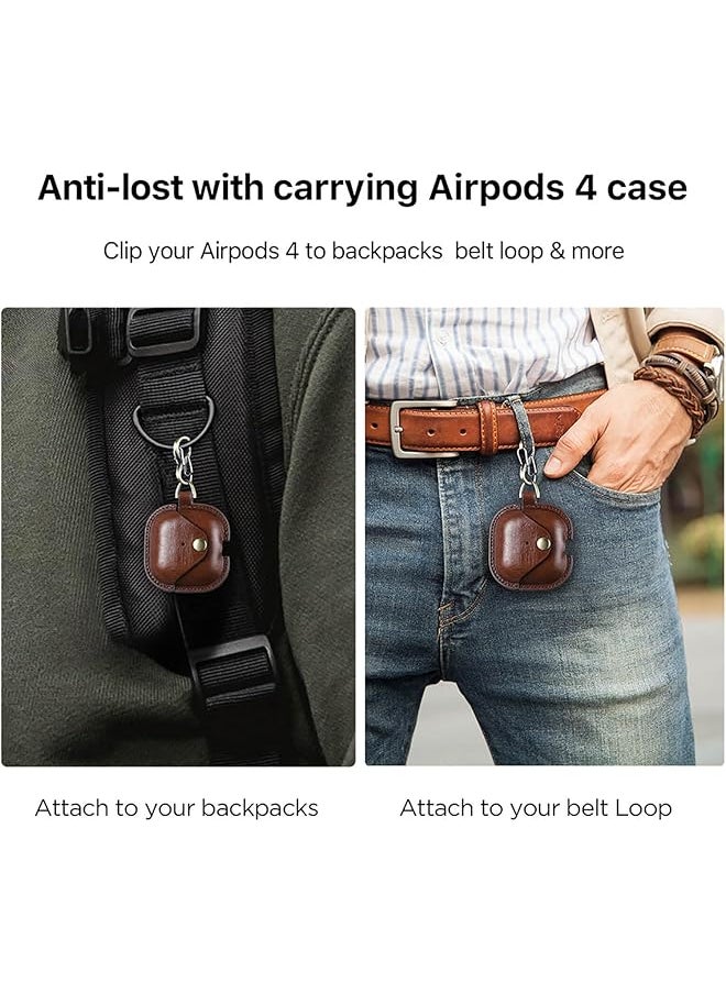 erorex - Full Grain Leather Airpods 4 Case Cover Wireless Bluetooth Earphone Protective Holder Compatible With Airpods 4Th Generation 2024 With Keychain Hook And Metal Snap - Image 1