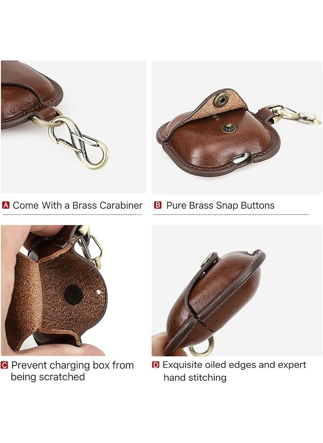 erorex - Full Grain Leather Airpods 4 Case Cover Wireless Bluetooth Earphone Protective Holder Compatible With Airpods 4Th Generation 2024 With Keychain Hook And Metal Snap - Image 1
