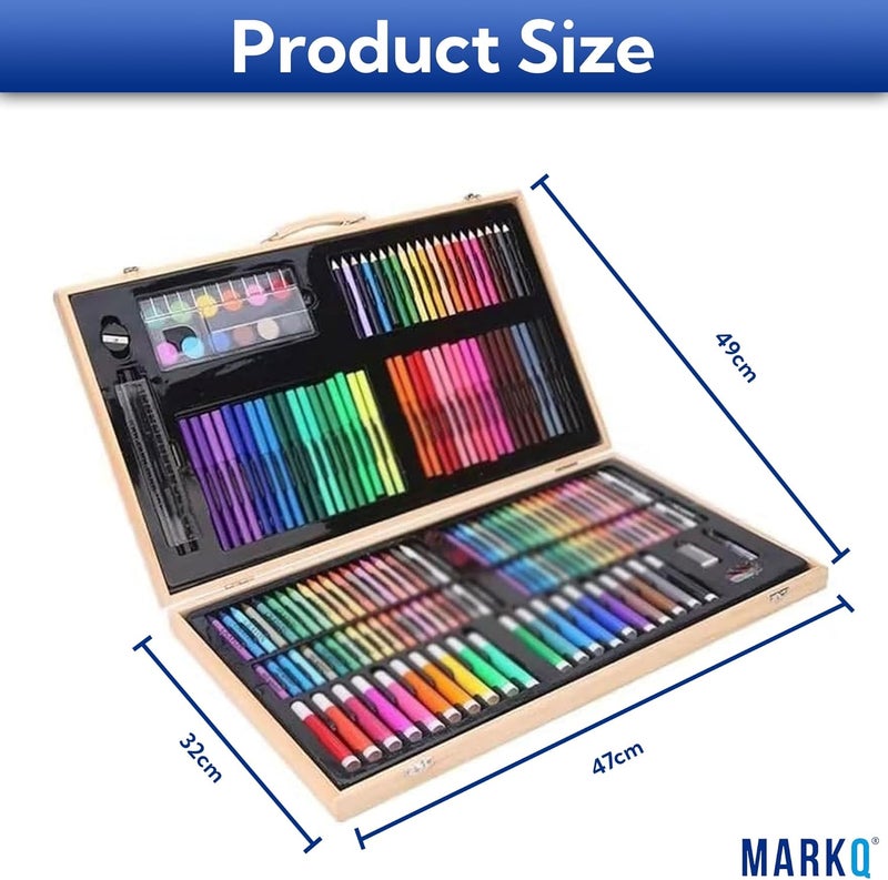 MARKQ 180 قطعة مجموعة فنون خشبية للأطفال والمبتدئين – مجموعة رسم وطلاء احترافية مع أقلام ملونة، وأقلام شمع، وأقلام مائية، وألوان زيتية وأدوات فنية في صندوق خشبي متميز للفنانين والطلاب - Image 3