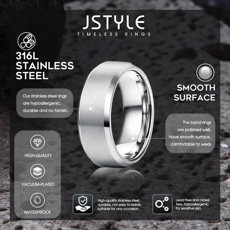 Jstyle Stainless Steel Rings for Men Wedding Ring Cool Simple Band 8 MM 3 Pcs A Set (9.5) - Image 2