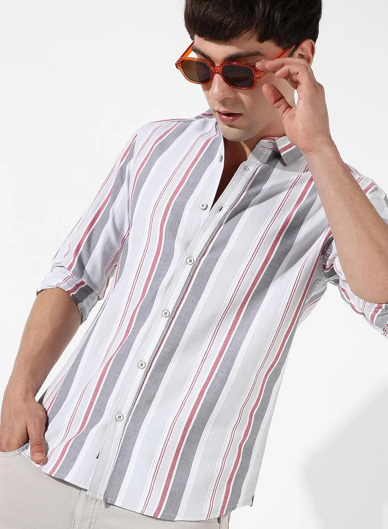 Campus Sutra Men's Multitrack Striped Button Up Shirt