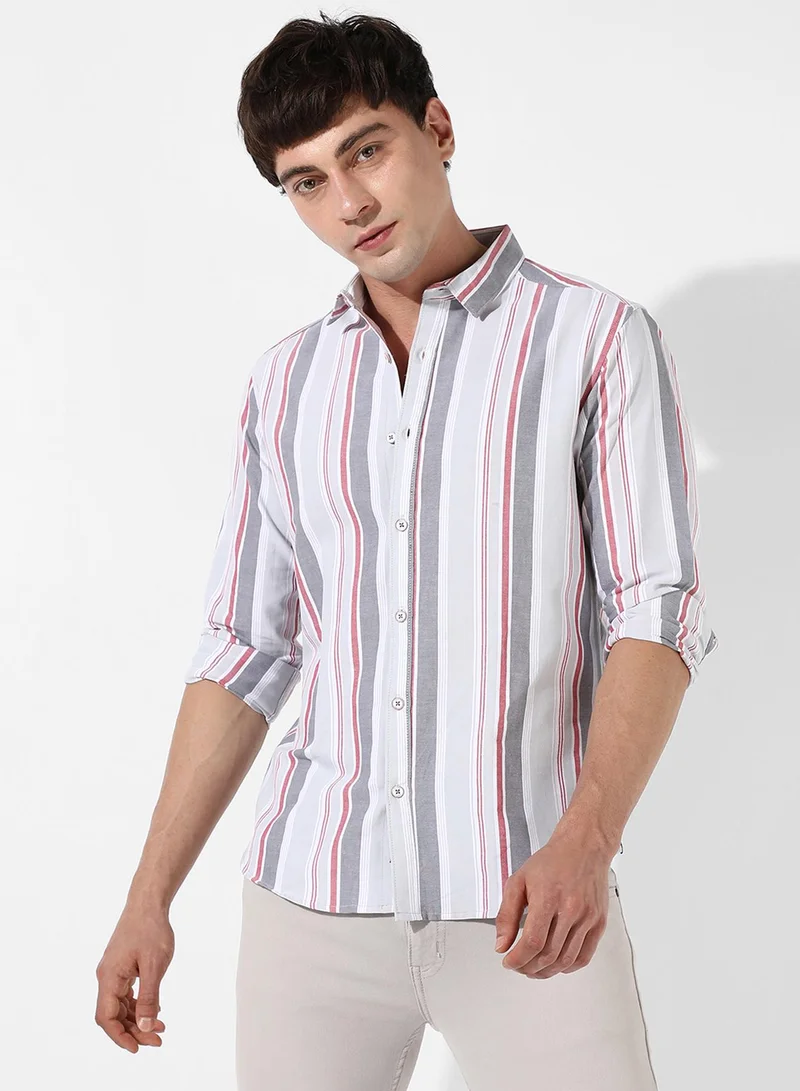 Campus Sutra Men's Multitrack Striped Button Up Shirt