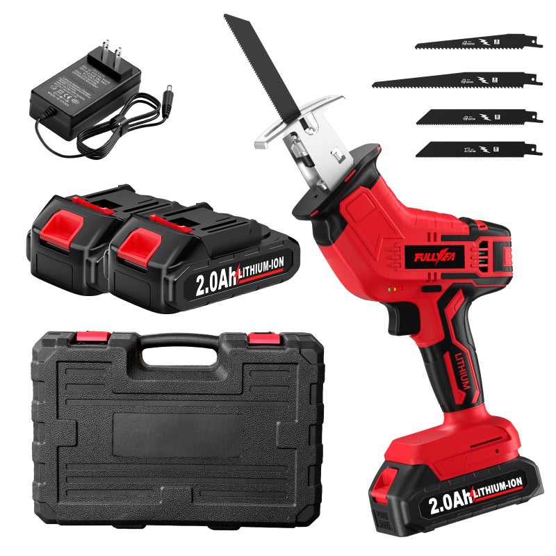 FULLYEA Cordless Reciprocating Saw, 0-3500 RPM Electric Saws with 4 Blades & 2*2.0Ah Batteries, Toolâ€‘Free Blade Change, Handheld Saw Lightweight, Battery Reciprocating Saws for Cutting Wood PVC Pipe - Image 1