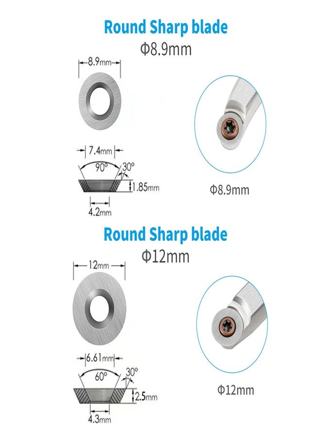 DEEFIINE 18 Pieces Tungsten Carbide Cutters Inserts Set for Wood Lathe Turning Tools Include 11 mm Square with Radius, 12 mm and 8.9 mm Round, 30 x 10 mm Diamond with Pointed Point,6 Pieces screws. - Image 3
