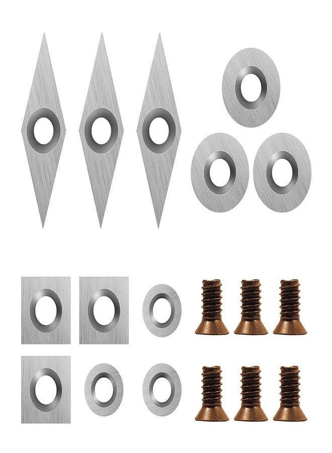 DEEFIINE 18 Pieces Tungsten Carbide Cutters Inserts Set for Wood Lathe Turning Tools Include 11 mm Square with Radius, 12 mm and 8.9 mm Round, 30 x 10 mm Diamond with Pointed Point,6 Pieces screws. - Image 1