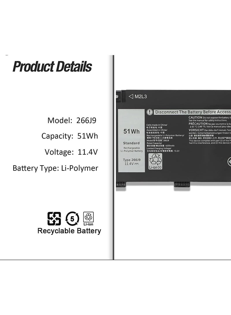 Terabyte Replace New Battery for Dell G3 15, G5 15, Inspiron 5490 – 11.4V 51Wh/4255mAh/3 Cells. Compatible with part numbers 266J9, 15PR-1545W, 1548BR, M4, GWP, C9VNH, PN1VN, and 415CG. - Image 2