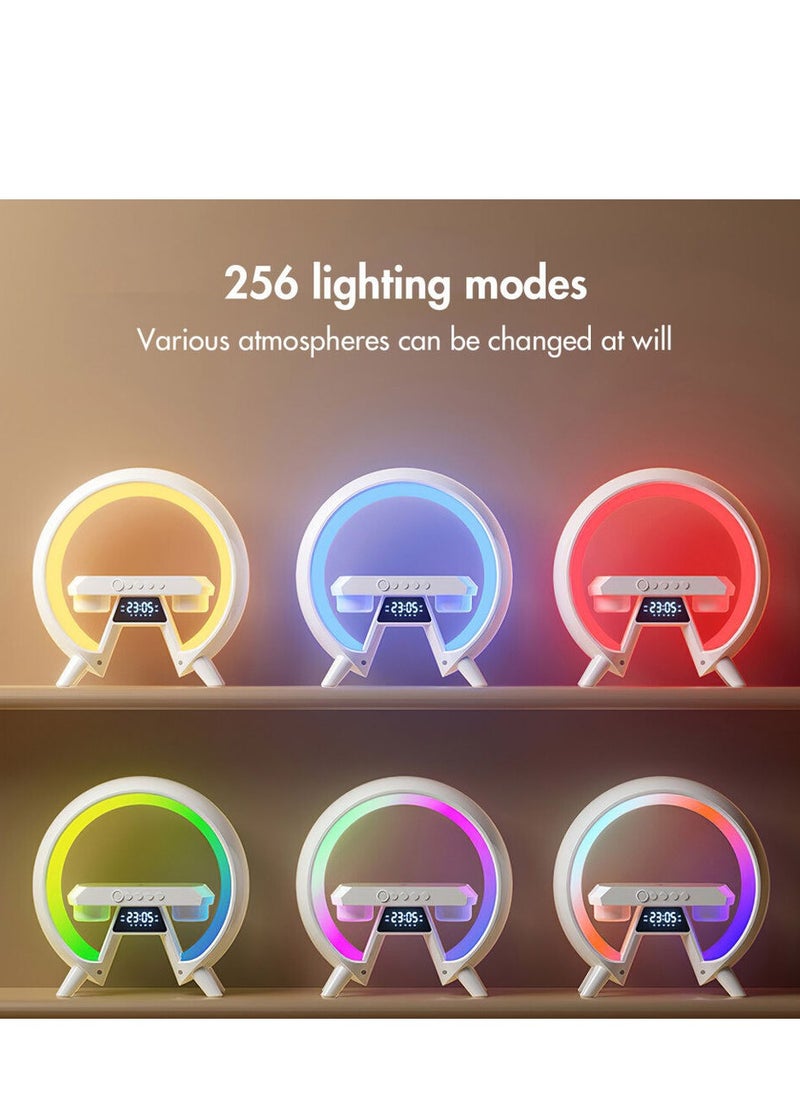 Generic - مكبر صوت بلوتوث محمول ومصباح متعدد الوظائف مع شاحن لاسلكي، مصباح طاولة LED ذكي، ضوء ليلي قابل للتعتيم، شاحن لاسلكي بقوة 10 وات، ساعة منبه، شاشة عرض الوقت، مشغل موسيقى هاي فاي - Image 1