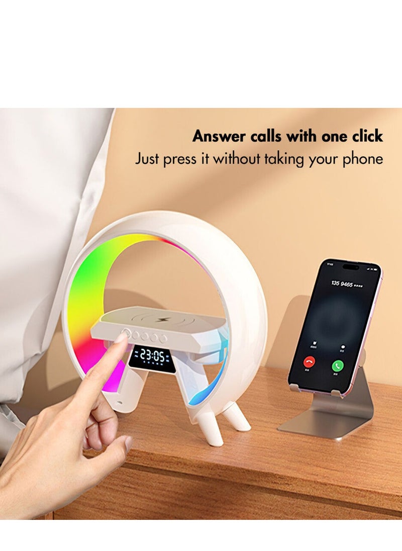 Generic - مكبر صوت بلوتوث محمول ومصباح متعدد الوظائف مع شاحن لاسلكي، مصباح طاولة LED ذكي، ضوء ليلي قابل للتعتيم، شاحن لاسلكي بقوة 10 وات، ساعة منبه، شاشة عرض الوقت، مشغل موسيقى هاي فاي - Image 1