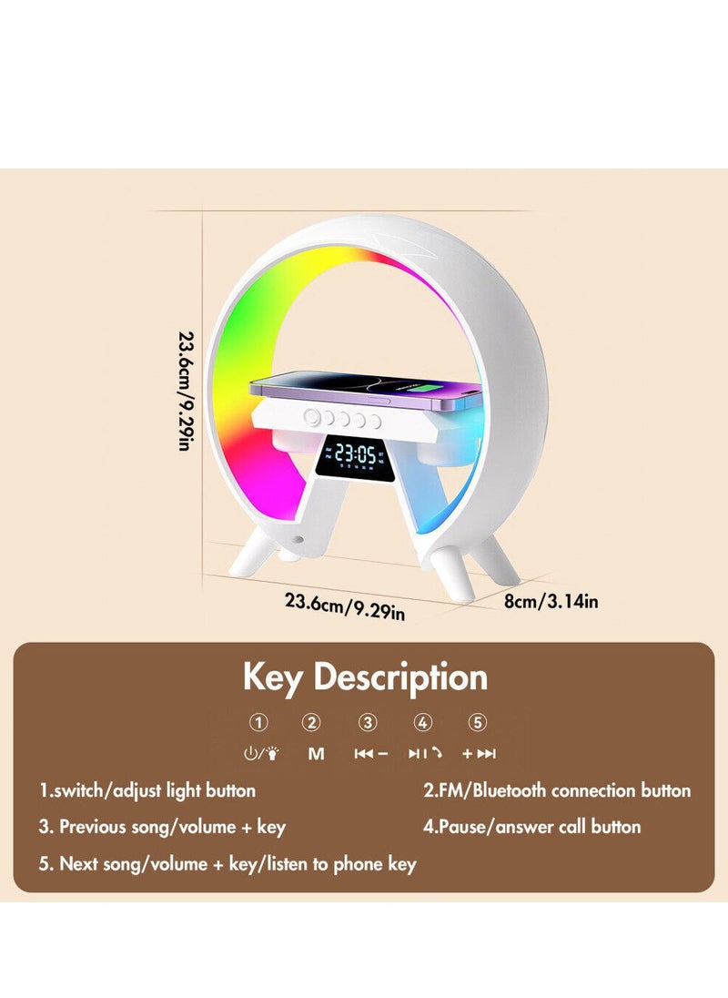 Generic - مكبر صوت بلوتوث محمول ومصباح متعدد الوظائف مع شاحن لاسلكي، مصباح طاولة LED ذكي، ضوء ليلي قابل للتعتيم، شاحن لاسلكي بقوة 10 وات، ساعة منبه، شاشة عرض الوقت، مشغل موسيقى هاي فاي - Image 1