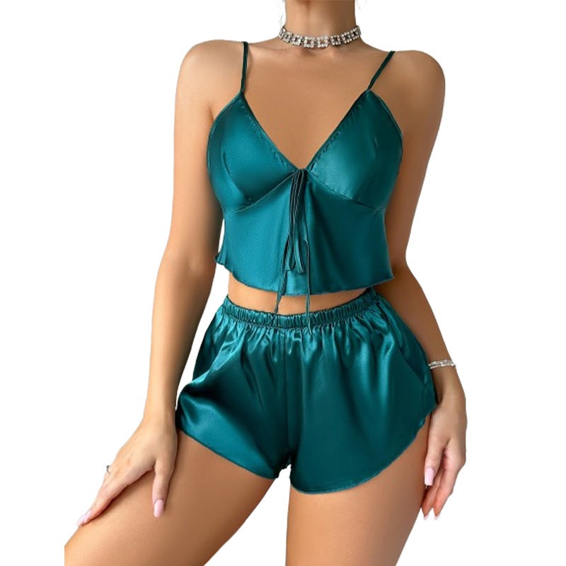 Women's Elegant Ice Silk Camisole & Shorts Pajama Set