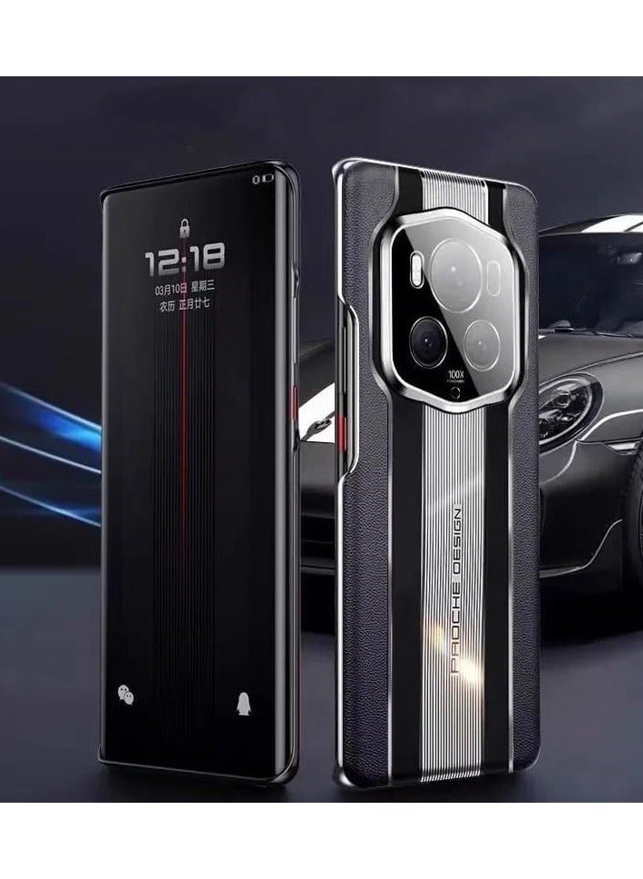 general Case Compatible with Honor Magic 6 Pro Porsche Design Litchi Texture Back Shell Genuine Leather Coated Hard PC Shockproof Electroplating Cover - Image 1