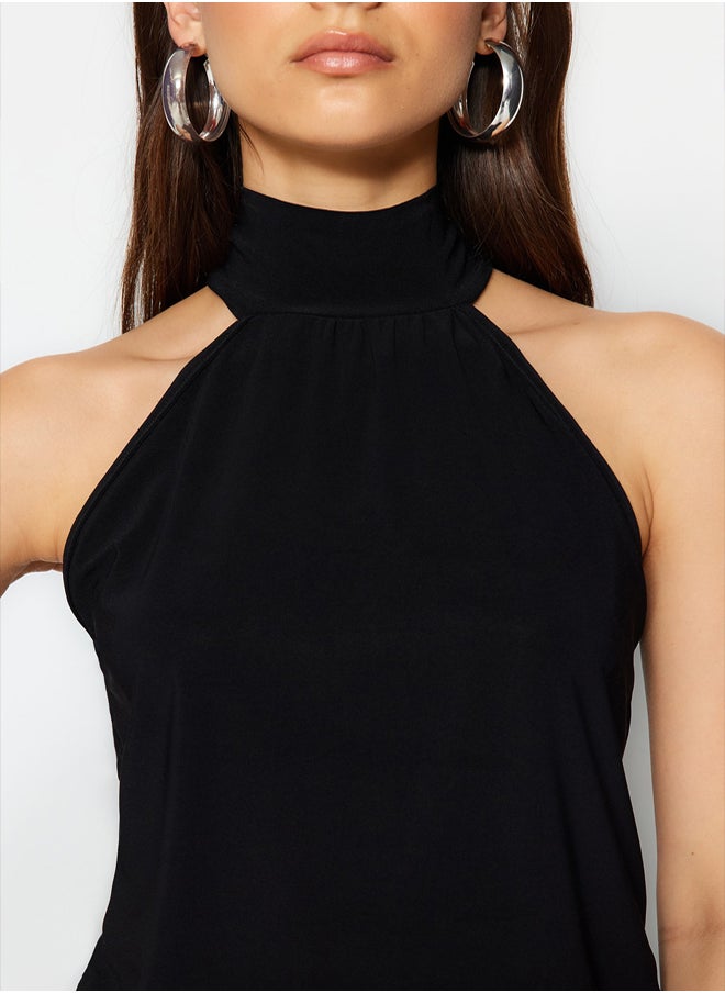 trendyol - Black Halter Neck Off-the-Shoulder Stretch Knitted Blouse TWOSS23BZ00947 - Image 1