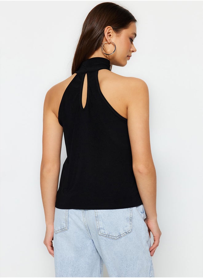 trendyol - Black Halter Neck Off-the-Shoulder Stretch Knitted Blouse TWOSS23BZ00947 - Image 1