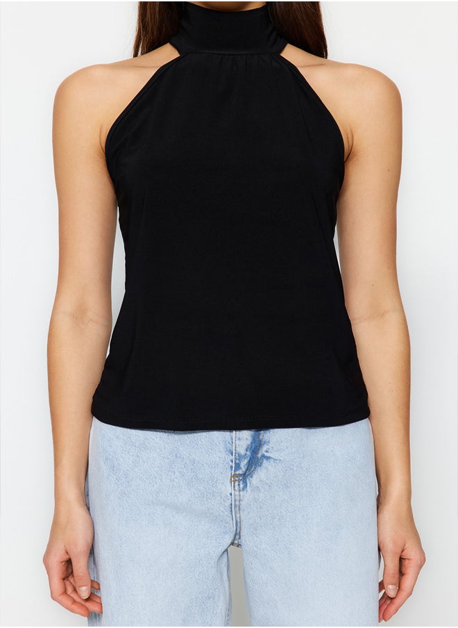 trendyol - Black Halter Neck Off-the-Shoulder Stretch Knitted Blouse TWOSS23BZ00947 - Image 1