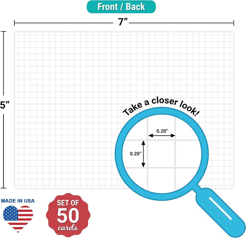 321Done Grid Index Cards (Set of 50) 5x7, Graph-Ruled 0.20 Double-Sided, Thick Cardstock, Made in The USA, White - Image 2