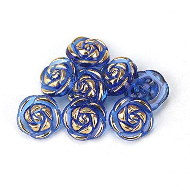 vingol 30 Pcs Acrylic Rose Flower Buttons Shirt Buttons Sewing Accessories DIY Crafts (Royal Blue, 12.5mm) - Image 1