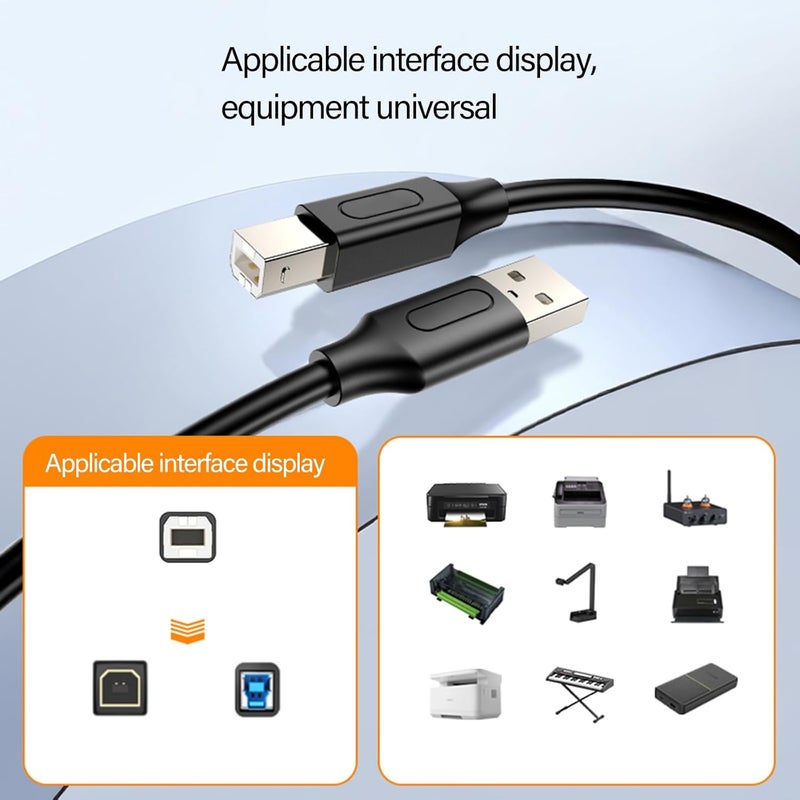 USB 2.0 Printer Cable A to B Male Cord for Scanner Keyboard and Computer 6 Feet Black - Image 3
