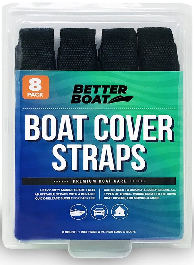 Better Boat Boat Cover Straps, Adjustable Buckle, 8 Pack, 1" x 96" Nylon Utility Straps with Quick Release Buckles - Image 1