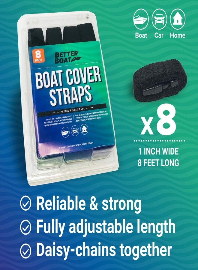 Better Boat Boat Cover Straps, Adjustable Buckle, 8 Pack, 1" x 96" Nylon Utility Straps with Quick Release Buckles - Image 3