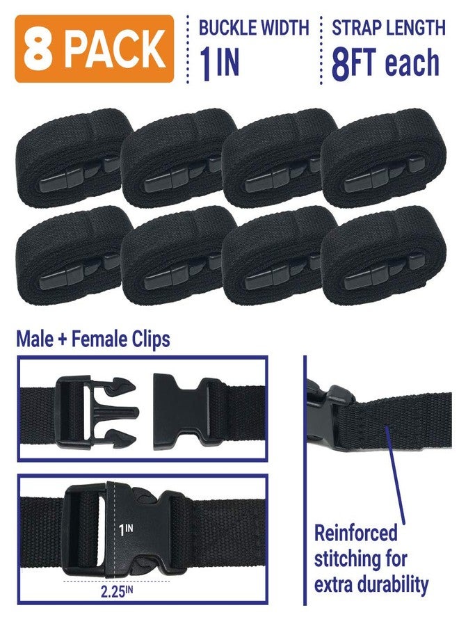 Better Boat Boat Cover Straps, Adjustable Buckle, 8 Pack, 1" x 96" Nylon Utility Straps with Quick Release Buckles - Image 2