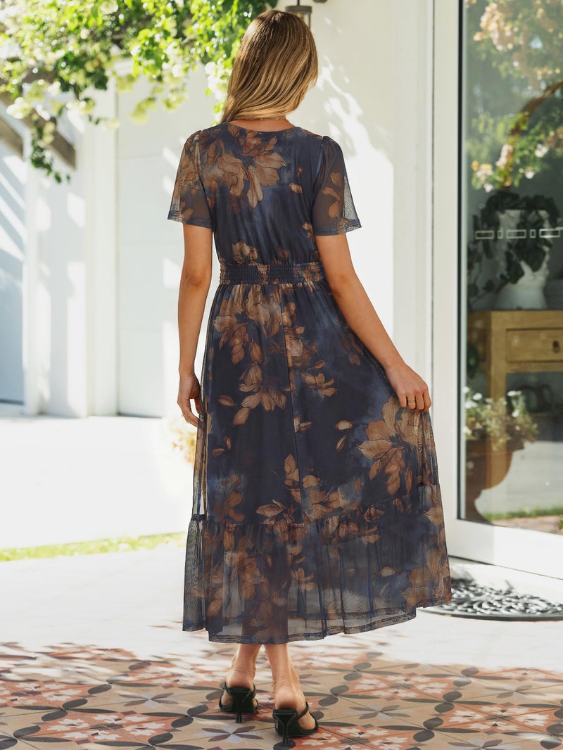 Simplee Womens Floral Boho Maxi Dress - Spring Summer Beach Vacation Formal Tea Party Dresses Casual Elegant Semi Formal Flowy Dress (Navy Blue Floral L) - Image 5