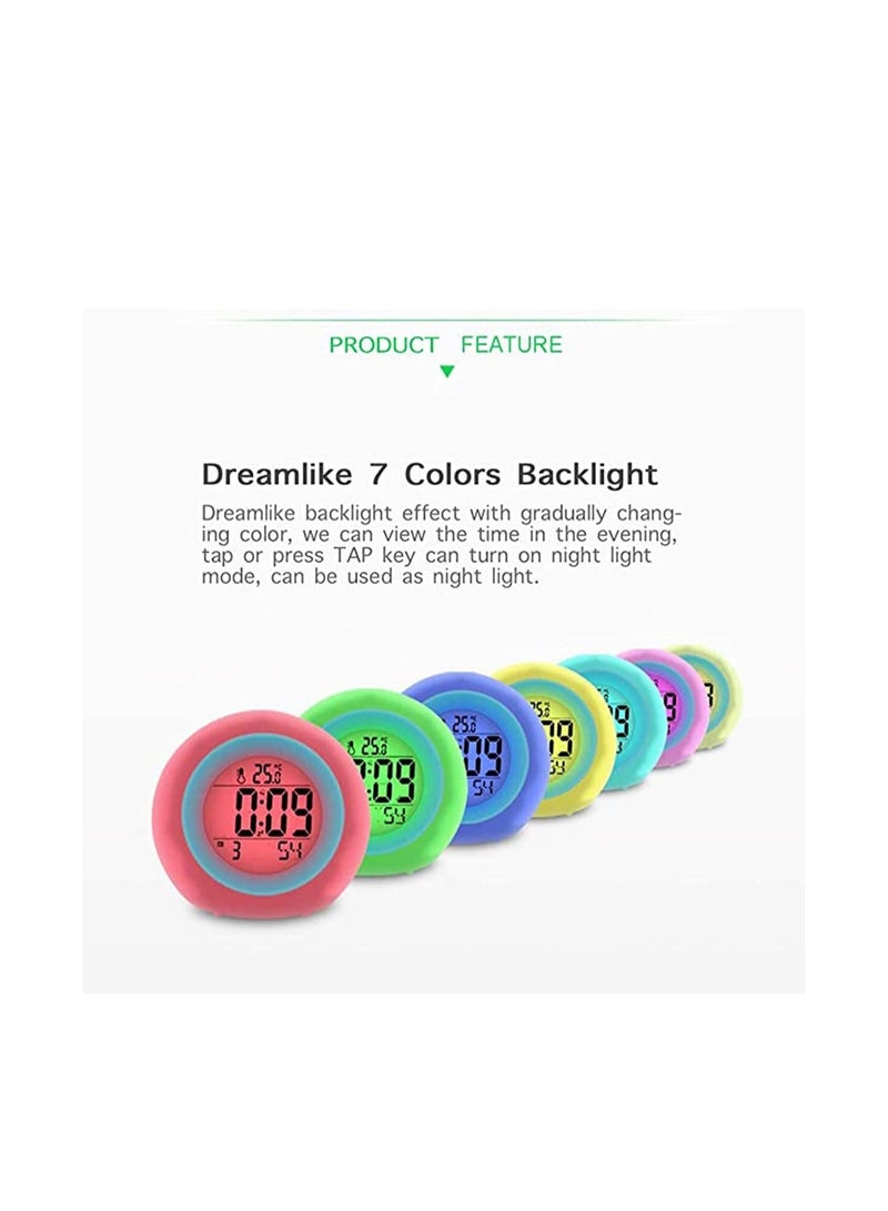 كابتن تيك KASTWAVE Kids Alarm Clock, Digital Alarm Clock with Rechargeable, 7 Color Changing Night Light, Snooze, Touch Control, Temperature for Children Bedroom, Digital Clock for Boys and Girls - Image 3
