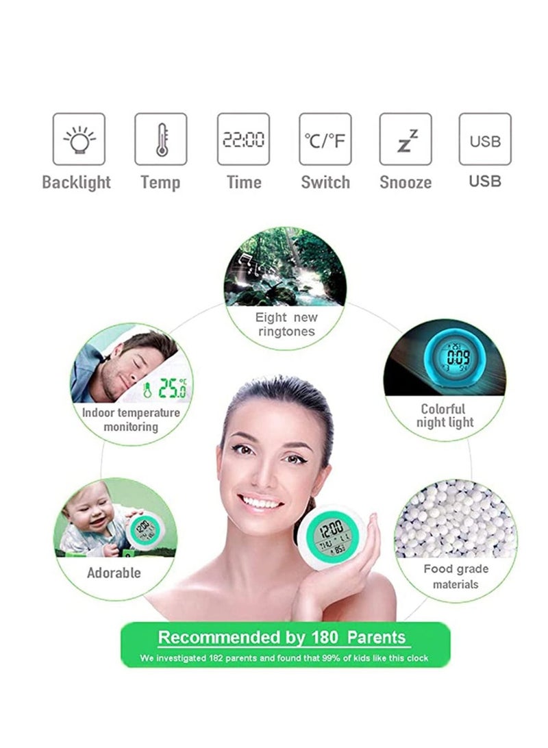كابتن تيك KASTWAVE Kids Alarm Clock, Digital Alarm Clock with Rechargeable, 7 Color Changing Night Light, Snooze, Touch Control, Temperature for Children Bedroom, Digital Clock for Boys and Girls - Image 4