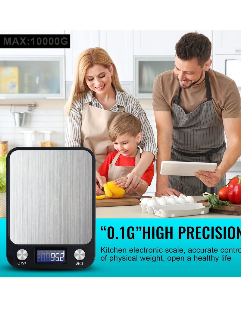 Digital Kitchen Scale Multifunction Food Scale, Touch on, Ultra Slim with Large LCD Display, 11lb/5kg, 22lb/5kg, Stainless Steel (Batteries Included) (10000g/1g) - Image 2