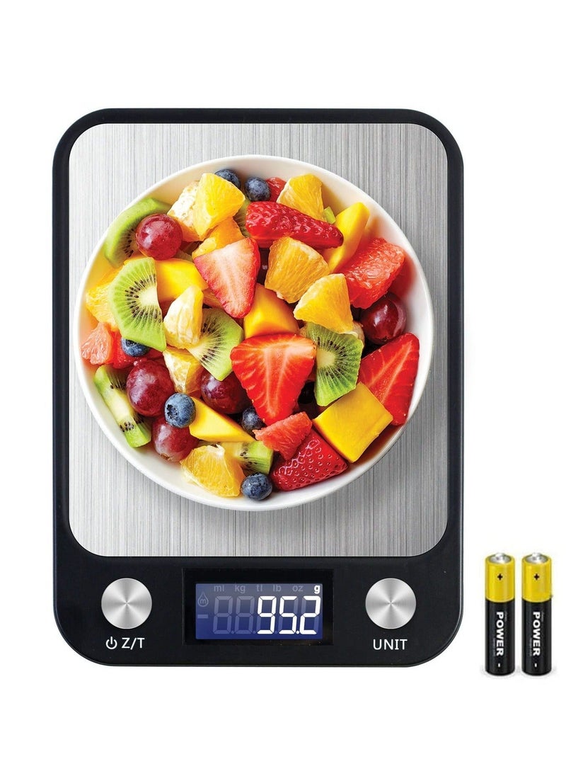 Digital Kitchen Scale Multifunction Food Scale, Touch on, Ultra Slim with Large LCD Display, 11lb/5kg, 22lb/5kg, Stainless Steel (Batteries Included) (10000g/1g) - Image 1