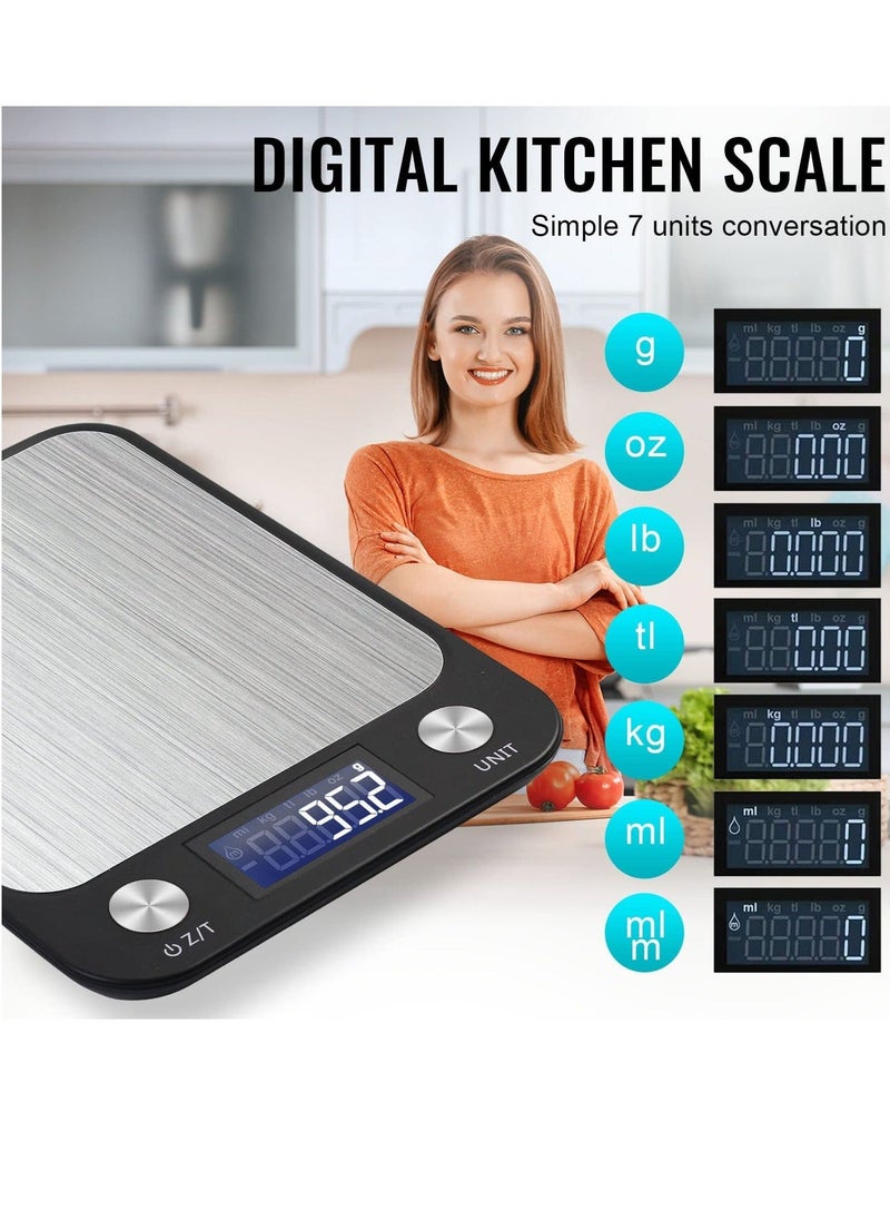 Digital Kitchen Scale Multifunction Food Scale, Touch on, Ultra Slim with Large LCD Display, 11lb/5kg, 22lb/5kg, Stainless Steel (Batteries Included) (10000g/1g) - Image 4