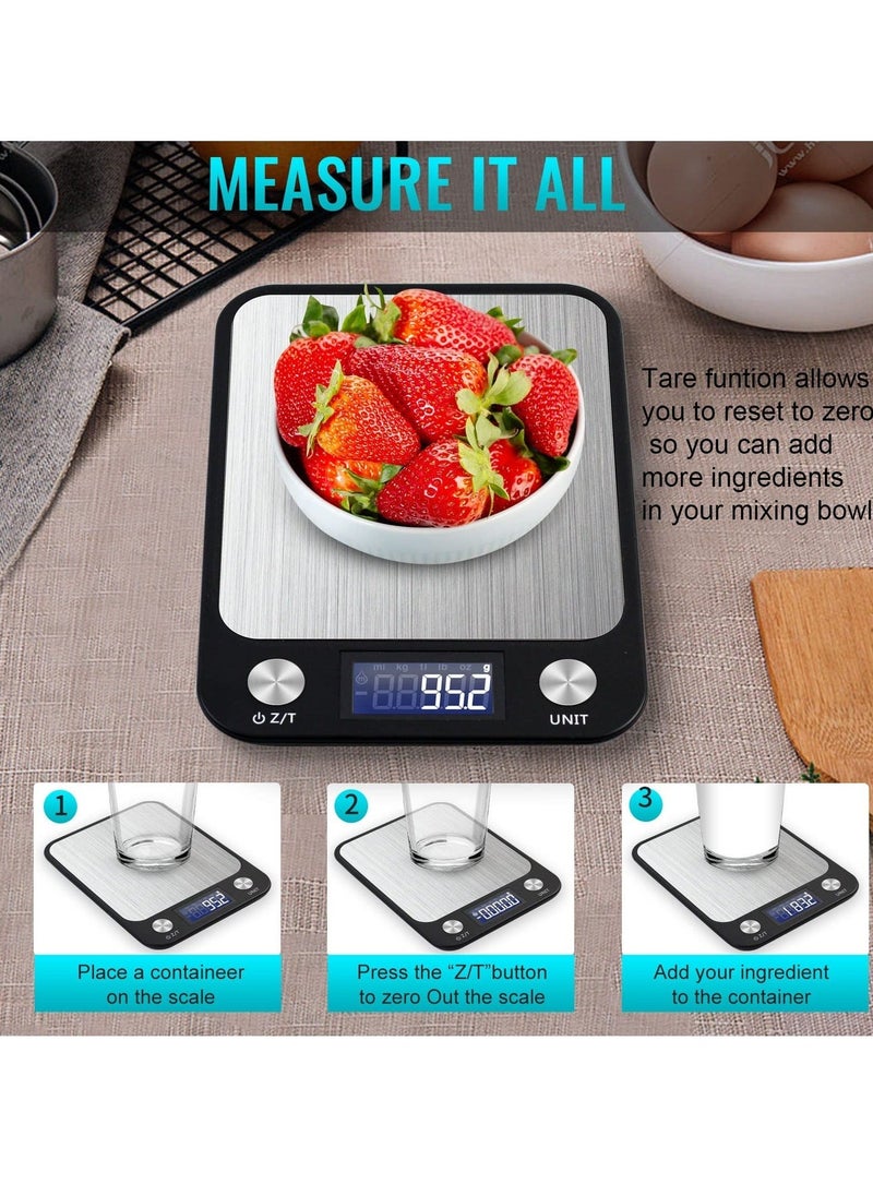 Digital Kitchen Scale Multifunction Food Scale, Touch on, Ultra Slim with Large LCD Display, 11lb/5kg, 22lb/5kg, Stainless Steel (Batteries Included) (10000g/1g) - Image 3