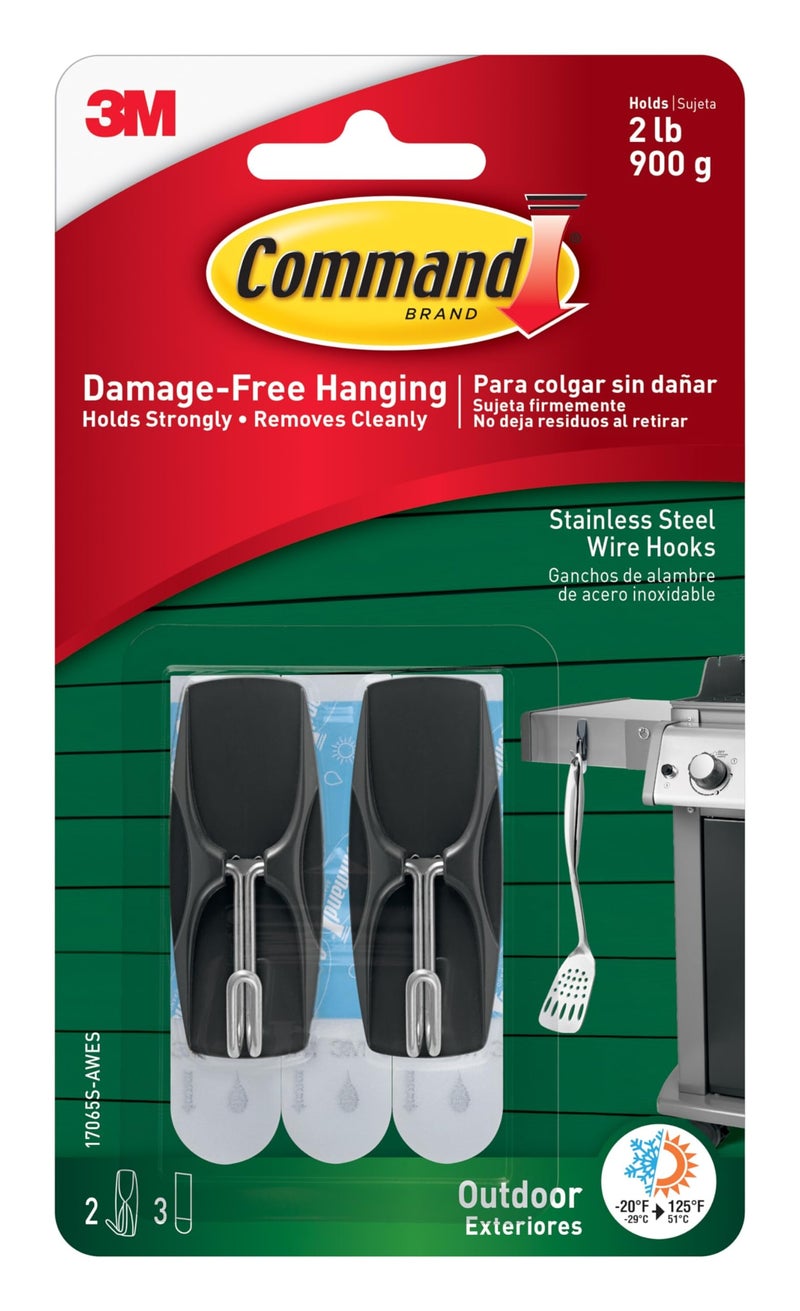 Command Outdoor Medium Black Wire Toggle Hooks, 2 Hooks and 3 Strips, Damage-Free Hanging Wall Hook for Hanging Outdoor Wall Decor with Weather Resistant Strips, Holds up to 2 lb - Image 1