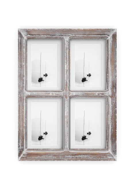 Barnyard Designs 4x6 or 5x7 Collage Picture Frames 4 Photo Openings wMat for Multiple Pictures Distressed Rustic Wood Farmhouse Frame for Wall 16x12 Brown