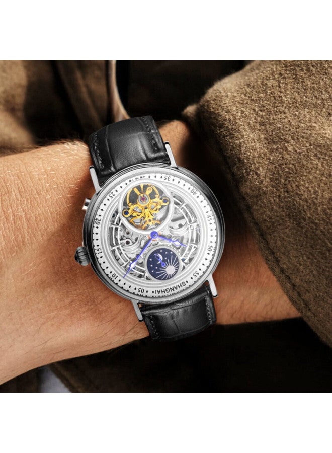 Shanghai Men's Watch, National Series Multifunctional Flywheel Automatic Mechanical Watch For Men With Skeleton Design, 967 Black Dial - Image 4