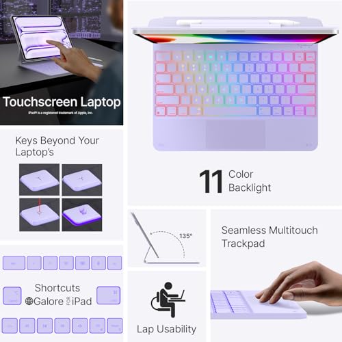 typecase Keyboard Case for iPad Pro 13-inch (M5 2025 / M4 2024), Magic Keyboard with 11 Colors Backlight, Keyboard Case with Pencil Holder, Multi-Touch Trackpad, Easy-Set Magnetic Stand, Light Purple - Image 3