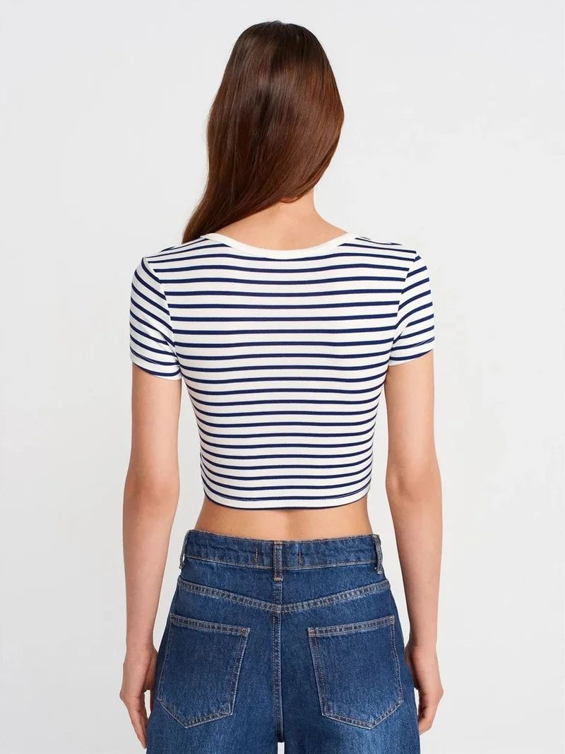 ديلفين DILVIN Striped Crop Top Blouse