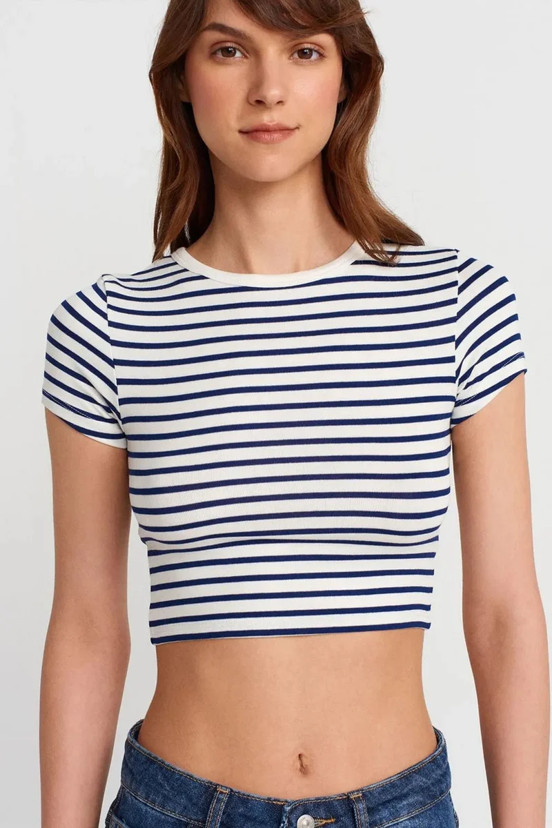Dilvin Multicolor DILVIN Striped Crop Top Blouse for Women | Best Price UAE