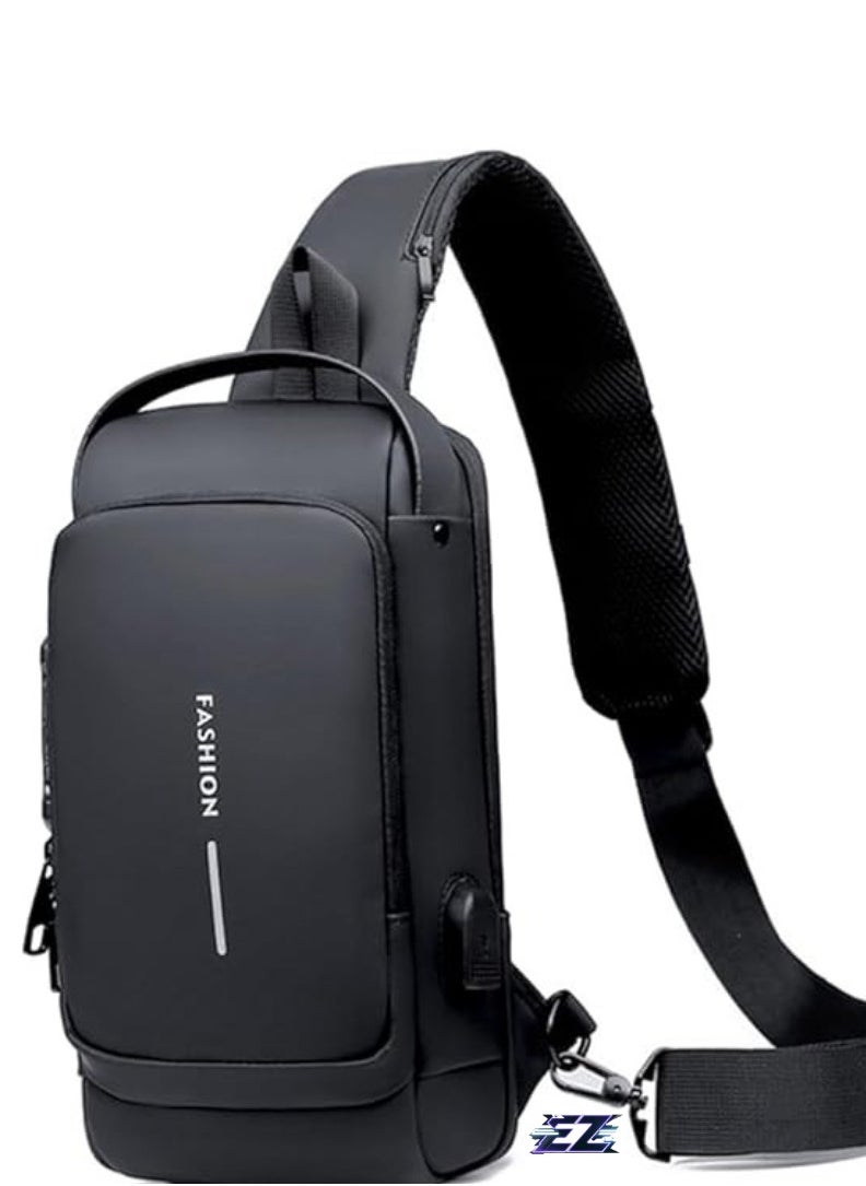 ELTRAZONE Waterproof Leather Crossbody Sling Backpack for Men & Women with USB Charging Port - Casual Shoulder Bag for Travel & Hiking  - Image 1