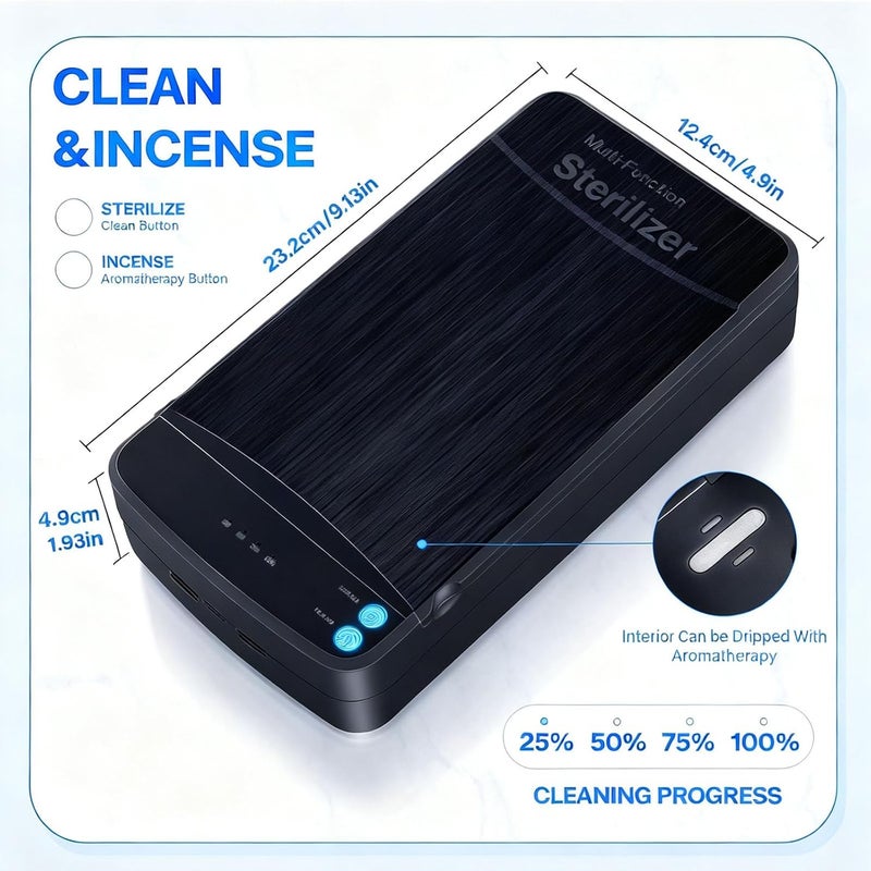 ALLGLAM صندوق تعقيم أدوات الأظافر، ALLGLAM صندوق تعقيم محمول USB لأدوات مانيكير الأظافر، ملاقط التجميل، الوشم، تنظيف الهاتف المحمول (أسود) - Image 2
