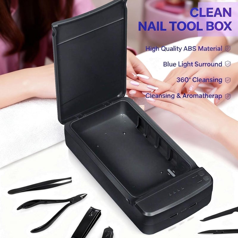 ALLGLAM صندوق تعقيم أدوات الأظافر، ALLGLAM صندوق تعقيم محمول USB لأدوات مانيكير الأظافر، ملاقط التجميل، الوشم، تنظيف الهاتف المحمول (أسود) - Image 4