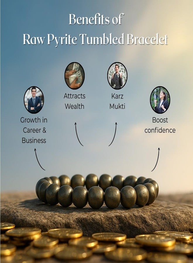 ARE - Aeora Rocks: Original Raw Pyrite Tumbled Bracelet for Confidence, Wealth, Success, Money & Protection - Healing Crystal for Men and Women (Tumble Size: 12-15 mm Approx) - Image 3