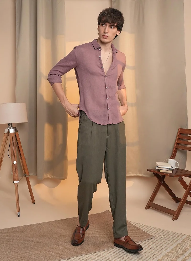 Campus Sutra Men's Nude Pink Woven-Textured Shirt