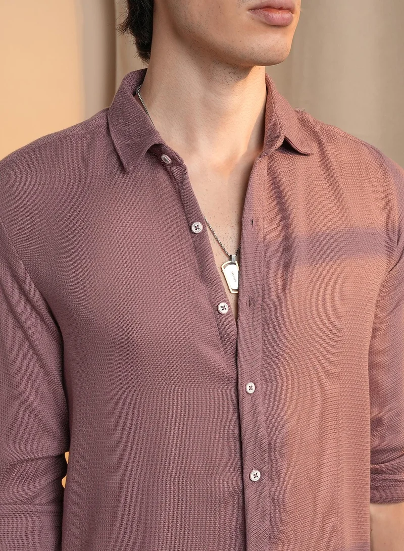 Campus Sutra Men's Nude Pink Woven-Textured Shirt