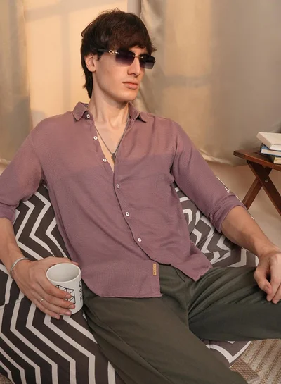 Campus Sutra Men's Nude Pink Woven-Textured Shirt