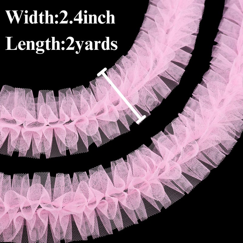 DHFLYDH Pink Ruffle Pleated Lace Trim 2 Yards Satin Ribbon Gather Edge for Applique Sewing Crafts, Home Decoration - Image 3