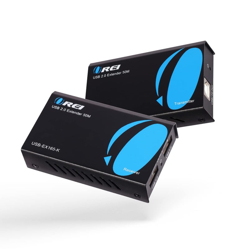 OREI USB Over Cat5e/6 Extender Upto 165 Feet - Extends USB 2.0 Signal Over LAN Ethernet with 2 Ports - Power Over Cable for Long Distance Extension Supports All Operating System (USB-EX165-K) - Image 1